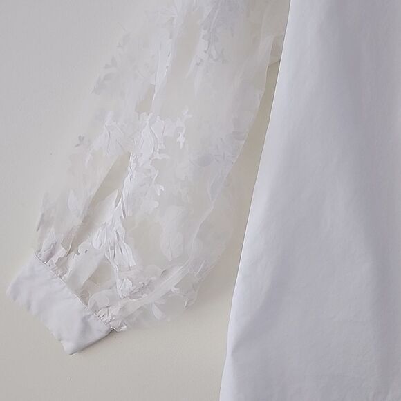 Zara White Organza Appliques Balloon Sleeves Button Down Shirt M (15) - Picture 6 of 10